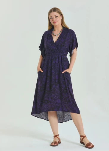 V Neck Pleated Detail Purple Summer Plus Size Dress 4605